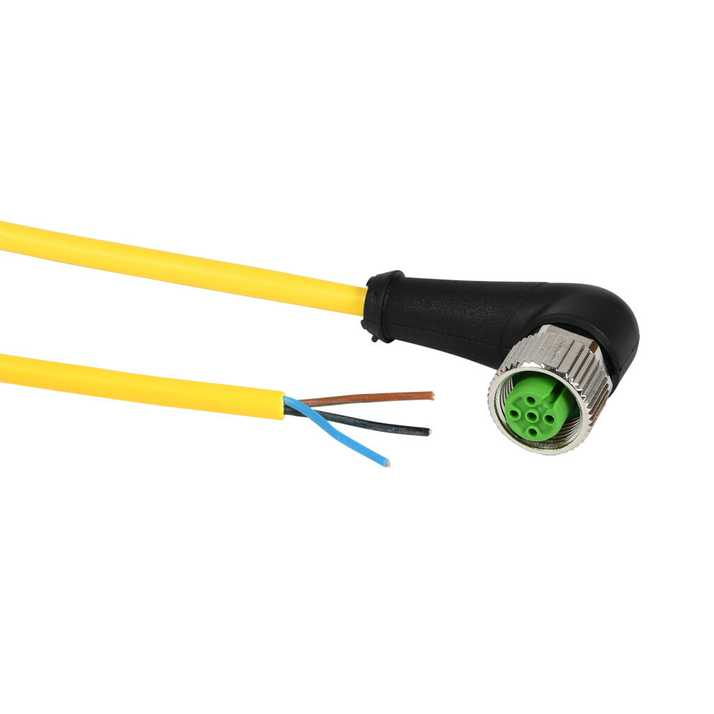 7000-12321-0330500 - Murrelektronik connection cable, M12 right-angle female to pigtail, 3-pole, PUR jacket, yellow, 16.4ft/5m cable length, IP65 IP66K IP67, sensor & signal.