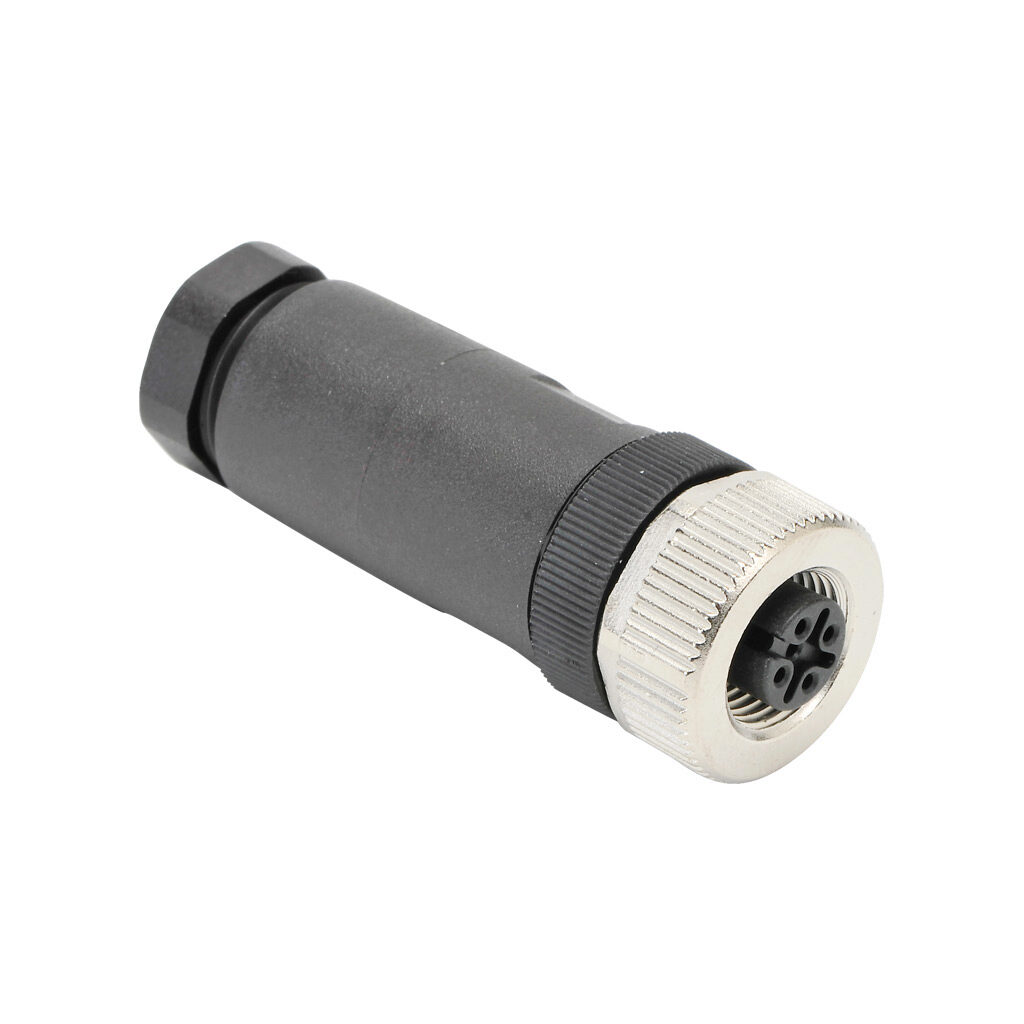 7000-12941-0000000 - Murrelektronik connector, field-wireable, M12 nut 4-pin female axial connection, accepts cable diameter size 6-8mm, 18 AWG, screw terminal connection, IP67.