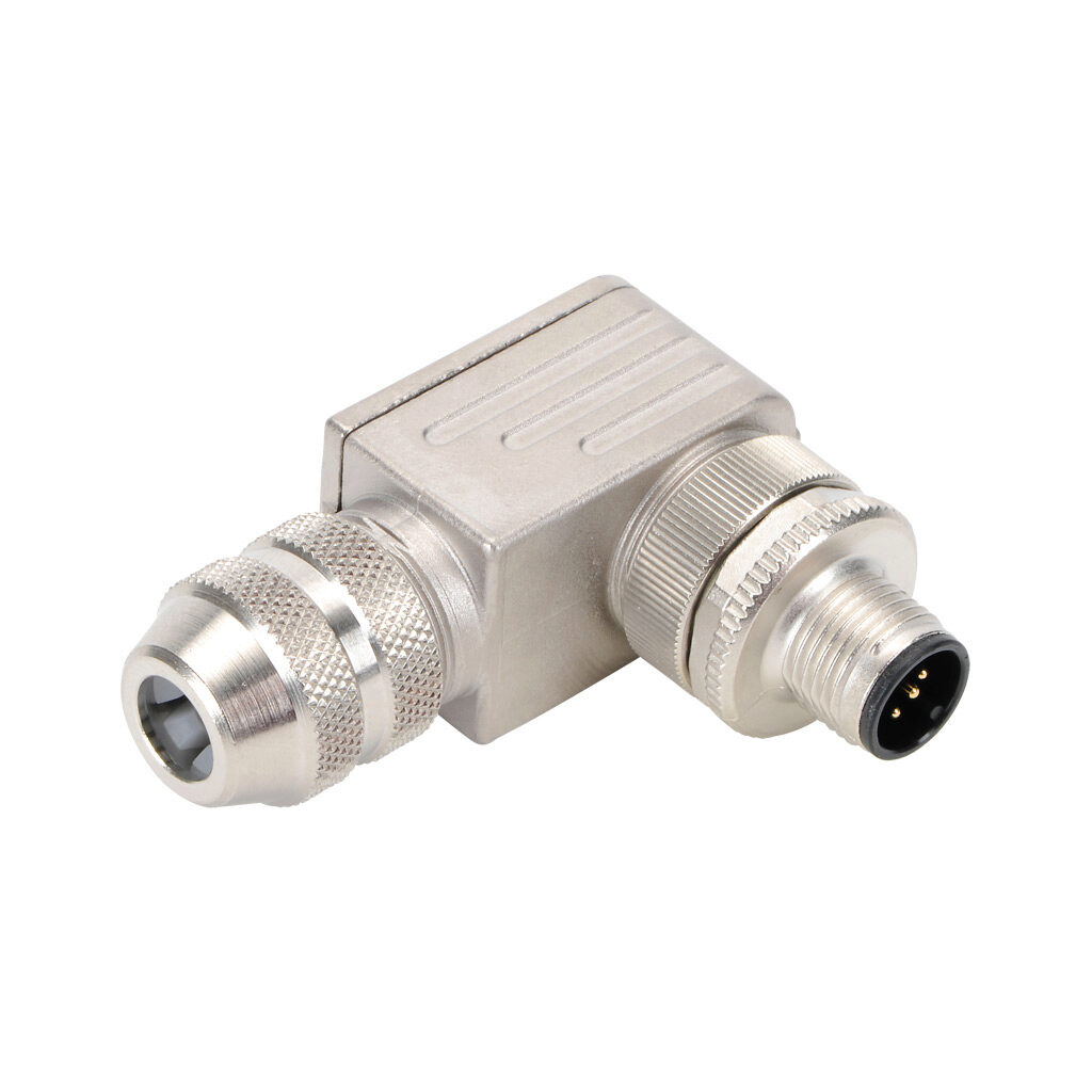7000-13361-0000000 - Murrelektronik connector, field-wireable, M12 barrel 5-pin male right-angle connection, accepts cable diameter size 6-8mm, 18 AWG, screw terminal connection, IP67.