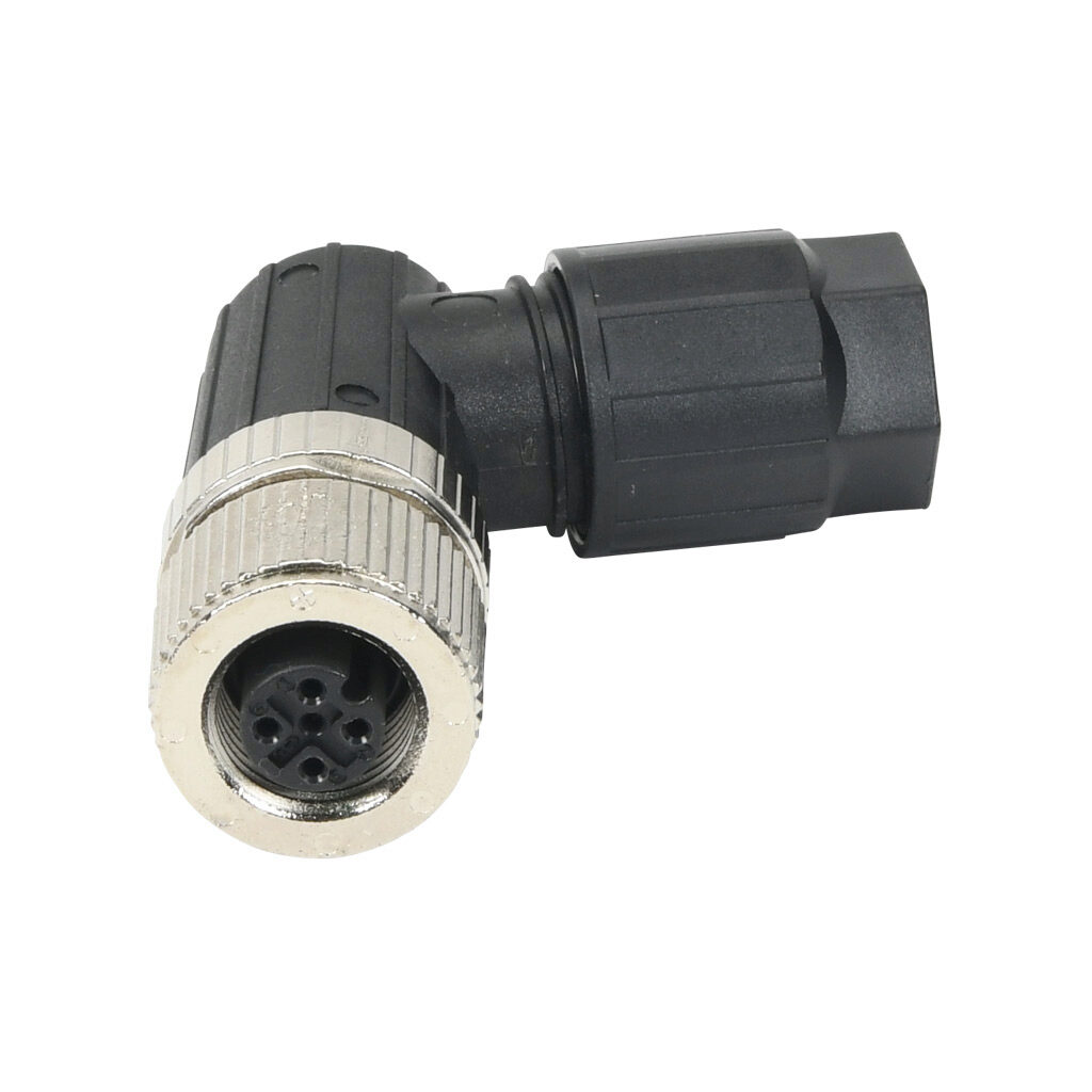 7000-13951-0000000 - Murrelektronik connector, field-wireable, 5-pin M12 90-degree female A-coded, accepts cable diameter size 4-8mm, 26-18 AWG, push-lock spring clamp connection, IP65 IP67.