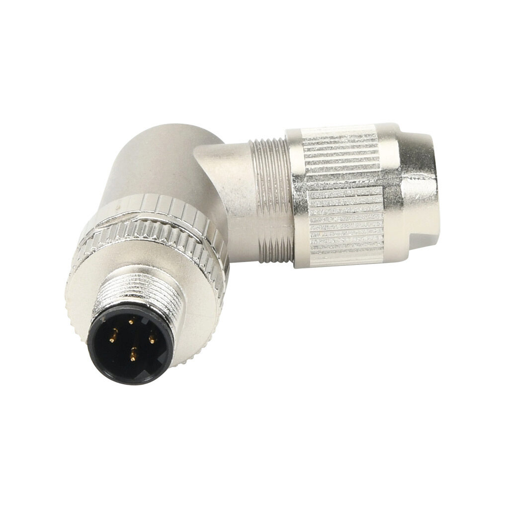 7000-14811-0000000 - Murrelektronik connector, field-wireable, 4-pin M12 90-degree male D-coded, accepts cable diameter size 4-8mm, 26-18 AWG, push-lock spring clamp connection, IP65 IP67.
