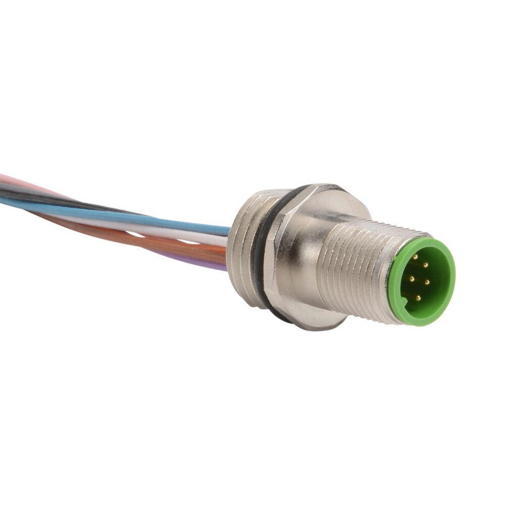 7000-17162-9820050 - Murrelektronik bulkhead connector, M12 8-wire male to pigtail, 24 AWG, 1.6ft/0.5m cable length, nylon 12 conductor insulation material, IP67.