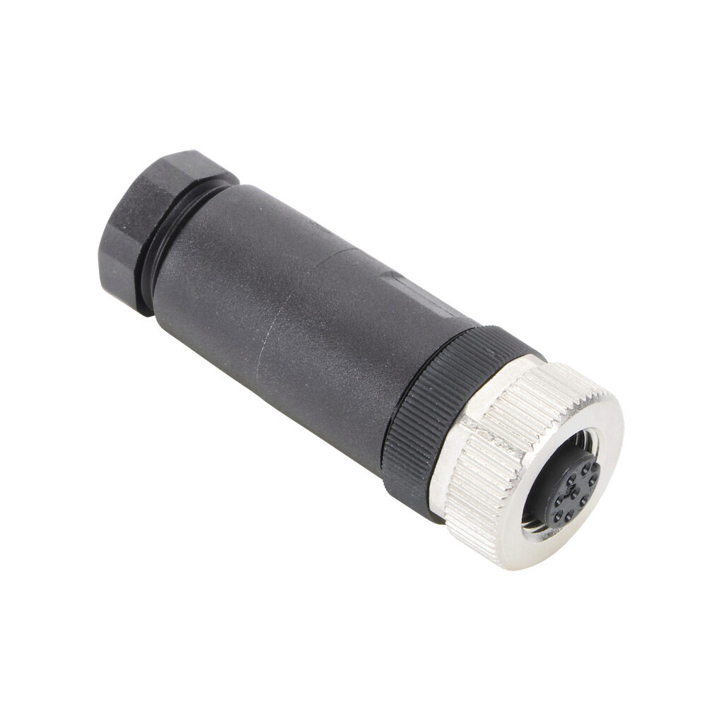 7000-17321-0000000 - Murrelektronik connector, field-wireable, M12 nut 8-pin female axial connection, accepts cable diameter size 6-8mm, 20 AWG, screw terminal connection, IP67.