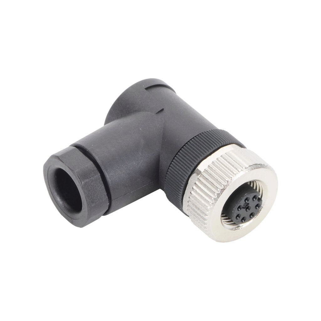 7000-17331-0000000 - Murrelektronik connector, field-wireable, M12 nut 8-pin female right-angle connection, accepts cable diameter size 6-8mm, 20 AWG, screw terminal connection, IP67.