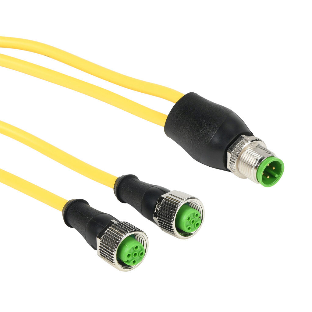 7000-40701-0130100 - Murrelektronik Y-coupler, 4-pin M12 axial male to (2) 5-pin M12 axial female, N.O. distribution.