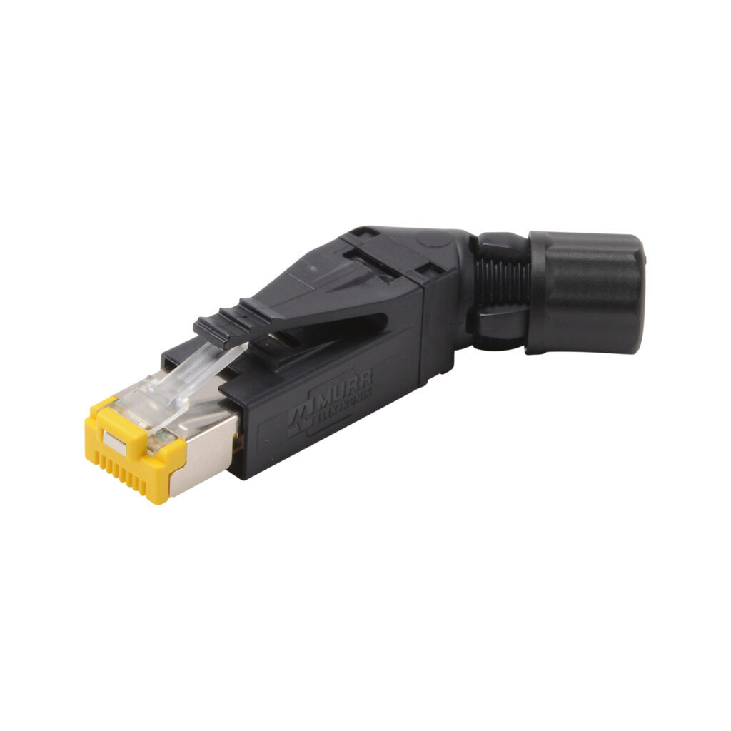 7000-74031-0000000 - Murrelektronik Cat6a Ethernet connector, field-wireable, RJ45 8-pole Ethernet male 45-degree, accepts cable diameter size 4.5-8mm, 26-22 AWG, insulation displacement (IDC) connection, IP20.