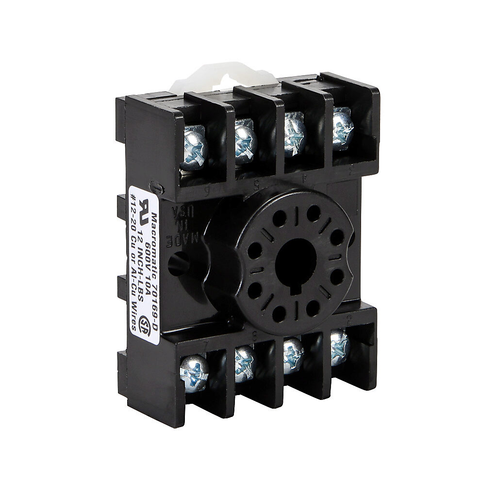 70169-D - Macromatic relay socket, 8-pin, 35mm DIN rail or panel mount. For use with ProSense octal relays.