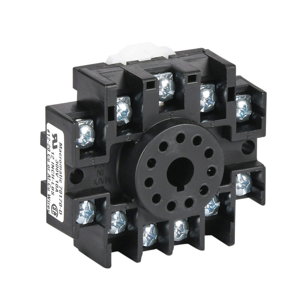 70170-D - Macromatic relay socket, 11-pin, 35mm DIN rail or panel mount. For use with ProSense octal relays.