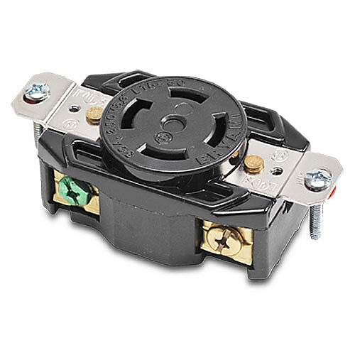 71530FR - Bryant industrial heavy duty single locking blade receptacle, 30A, 250 VAC, 3-phase, 3-pole, 4-wire, NEMA L15-30, nylon molded housing, black.