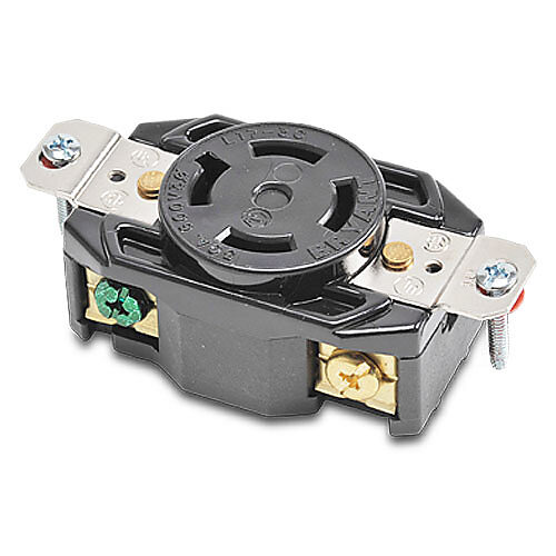 71730FR - Bryant industrial heavy duty single locking blade receptacle, 30A, 600 VAC, 3-phase, 3-pole, 4-wire, NEMA L17-30, nylon molded housing, black.