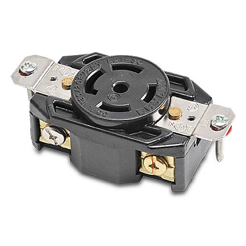 72130FR - Bryant industrial heavy duty single locking blade receptacle, 30A, 120/208 VAC, 3-phase, 4-pole, 5-wire, NEMA L21-30, nylon molded housing, black.