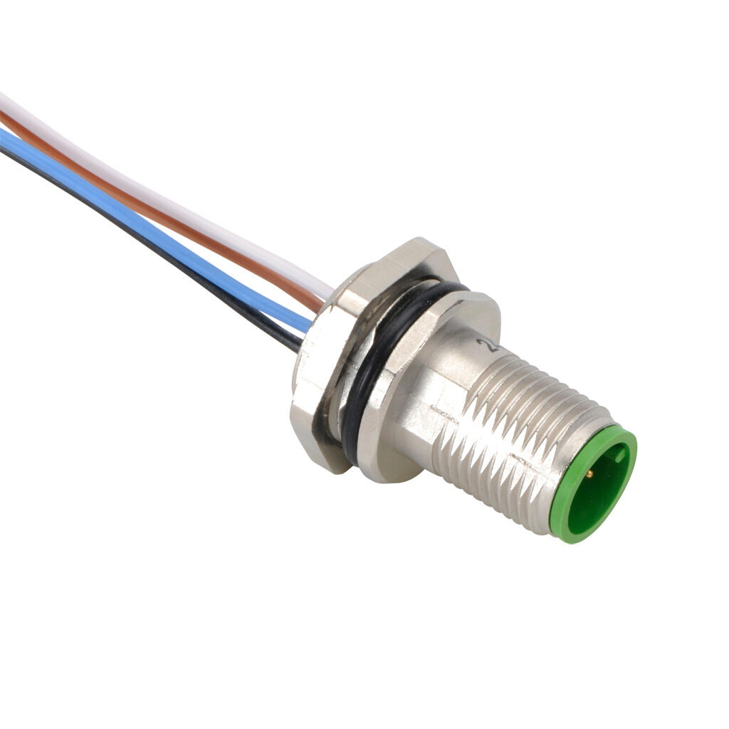 7231-13501-9710100 - Murrelektronik bulkhead connector, M12 4-wire male to pigtail, 22 AWG, 3.2ft/1m cable length, nylon 12 conductor insulation material, IP67.
