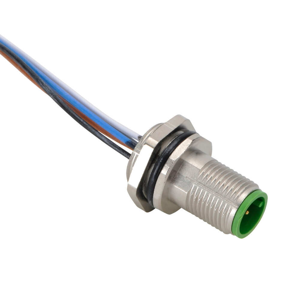 7231-13521-9720100 - Murrelektronik bulkhead connector, M12 5-wire male to pigtail, 22 AWG, 3.2ft/1m cable length, nylon 12 conductor insulation material, IP67.