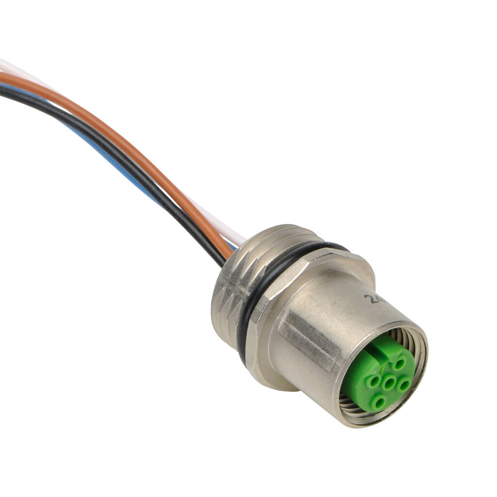 7231-13541-9710050 - Murrelektronik bulkhead connector, M12 4-wire female to pigtail, 22 AWG, 1.6ft/0.5m cable length, nylon 12 conductor insulation material, IP67.