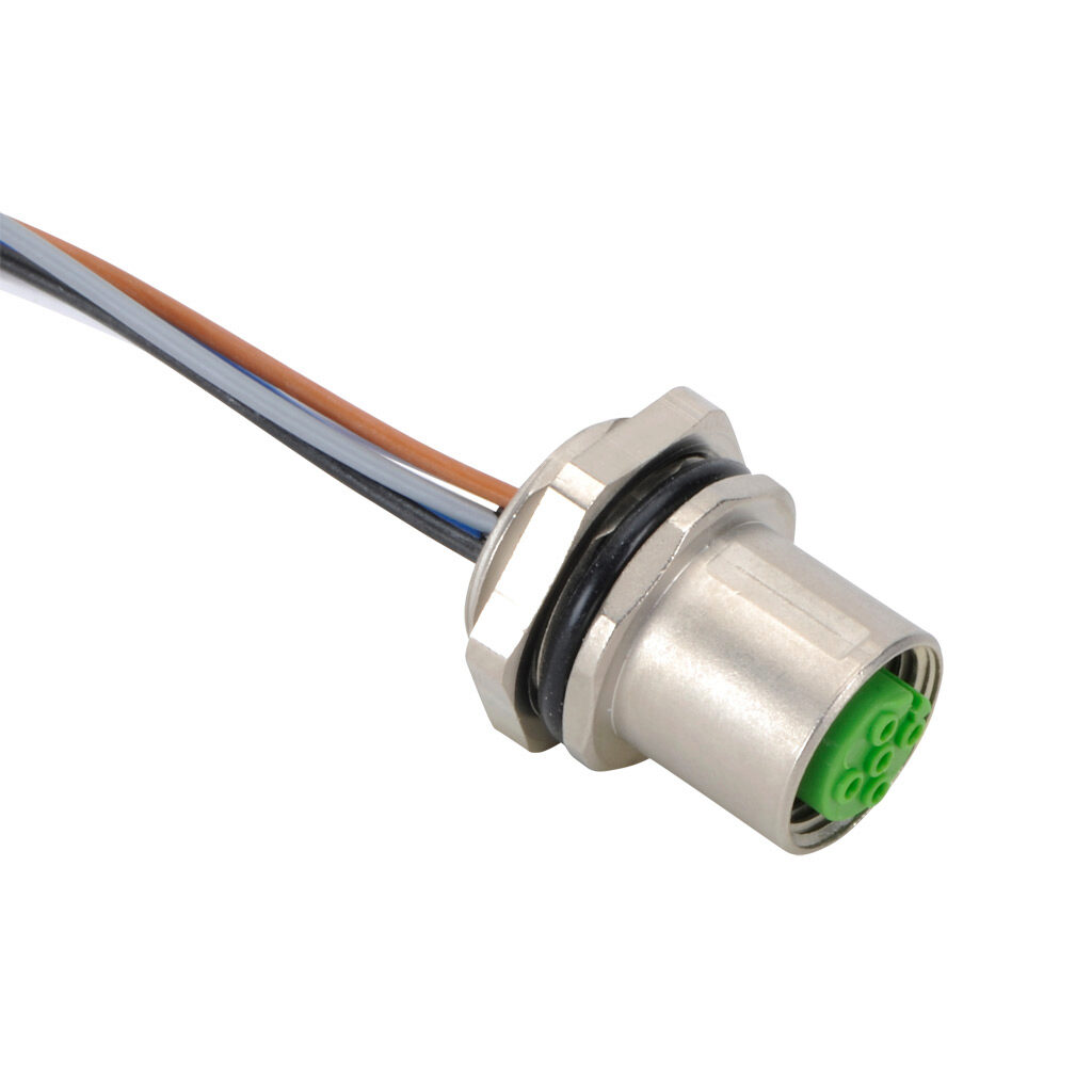 7231-13561-9720050 - Murrelektronik bulkhead connector, M12 5-wire female to pigtail, 22 AWG, 1.6ft/0.5m cable length, nylon 12 conductor insulation material, IP67.