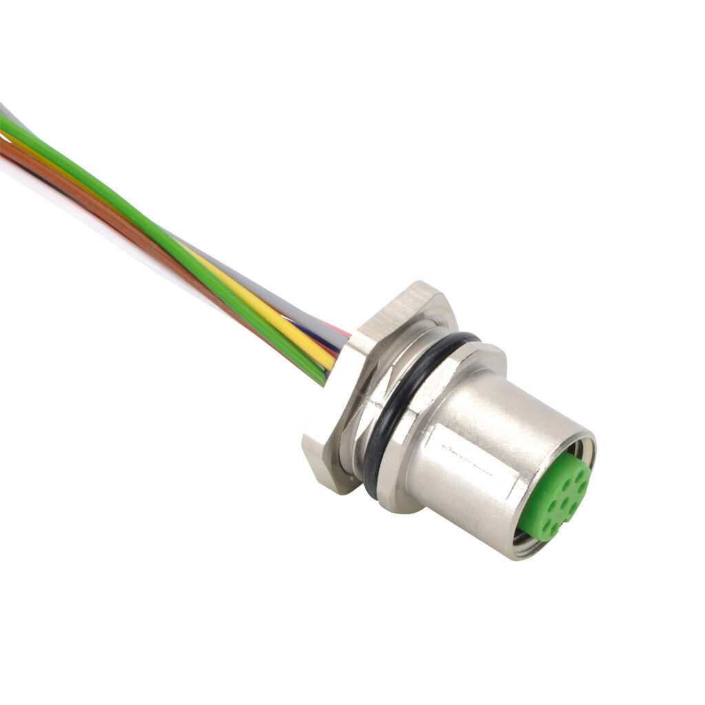 7231-17181-9730100 - Murrelektronik bulkhead connector, M12 8-wire female to pigtail, 24 AWG, 3.2ft/1m cable length, nylon 12 conductor insulation material, IP67.