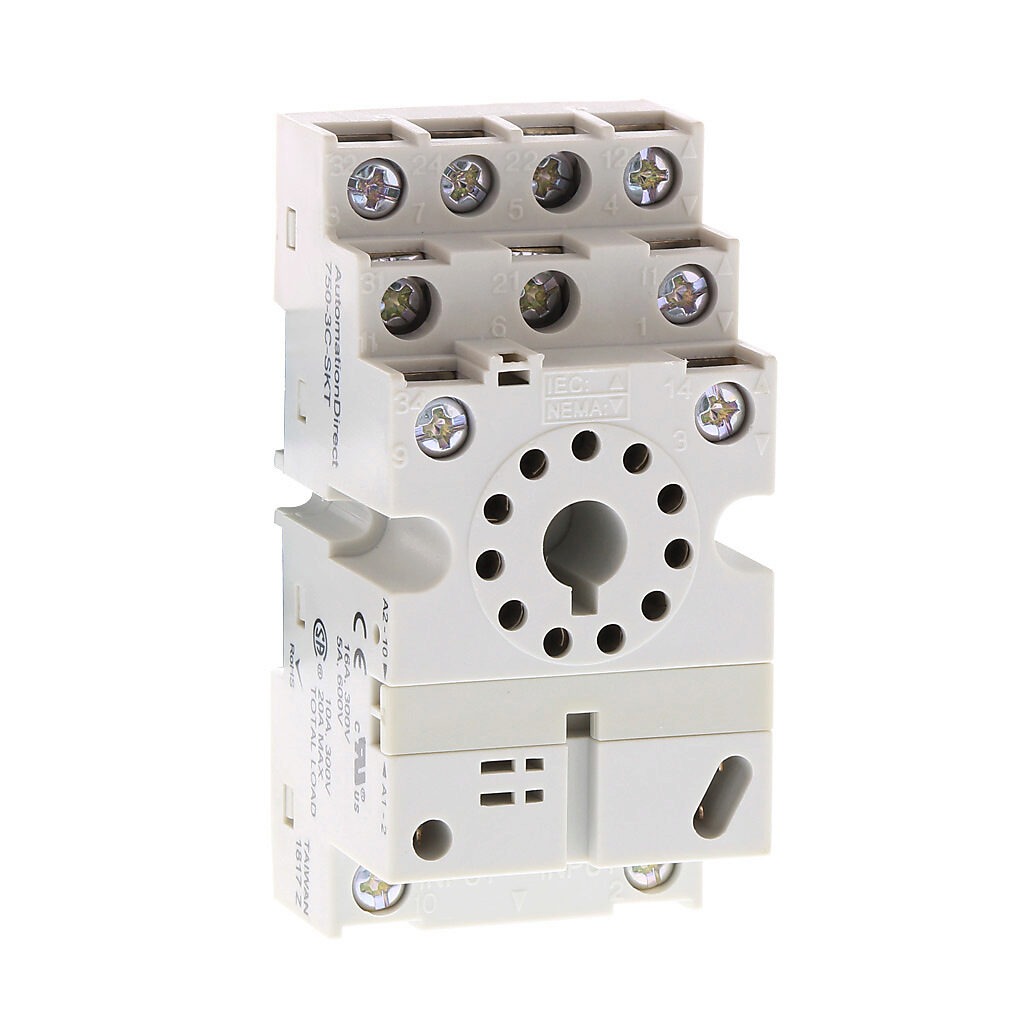 750-3C-SKT - AutomationDirect relay socket, 11-pin, 35mm DIN rail or panel mount. For use with 750-3C, H750-3C and 755 series octal relays.