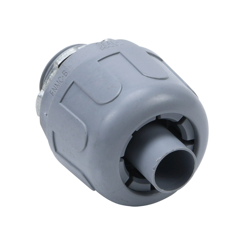 76203B - Halex fitting, liquid-tight, nylon, straight, 3/8in trade size, compression conduit connection, insulated, gray. Package of 25. For use with NM-Type B electrical conduit. Sealing washer and locknut included.