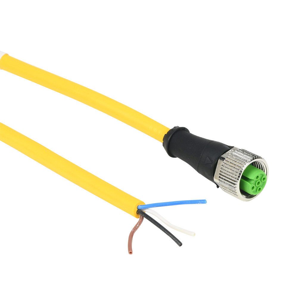 7700-12221-U040300 - Murrelektronik connection cable, M12 axial female A-coded to pigtail, 4-pole, 250 VAC/VDC, 4A, 22 AWG, TPE jacket, yellow, unshielded, 9.8ft/3m cable length, IP65 IP66K IP67, sensor & signal.