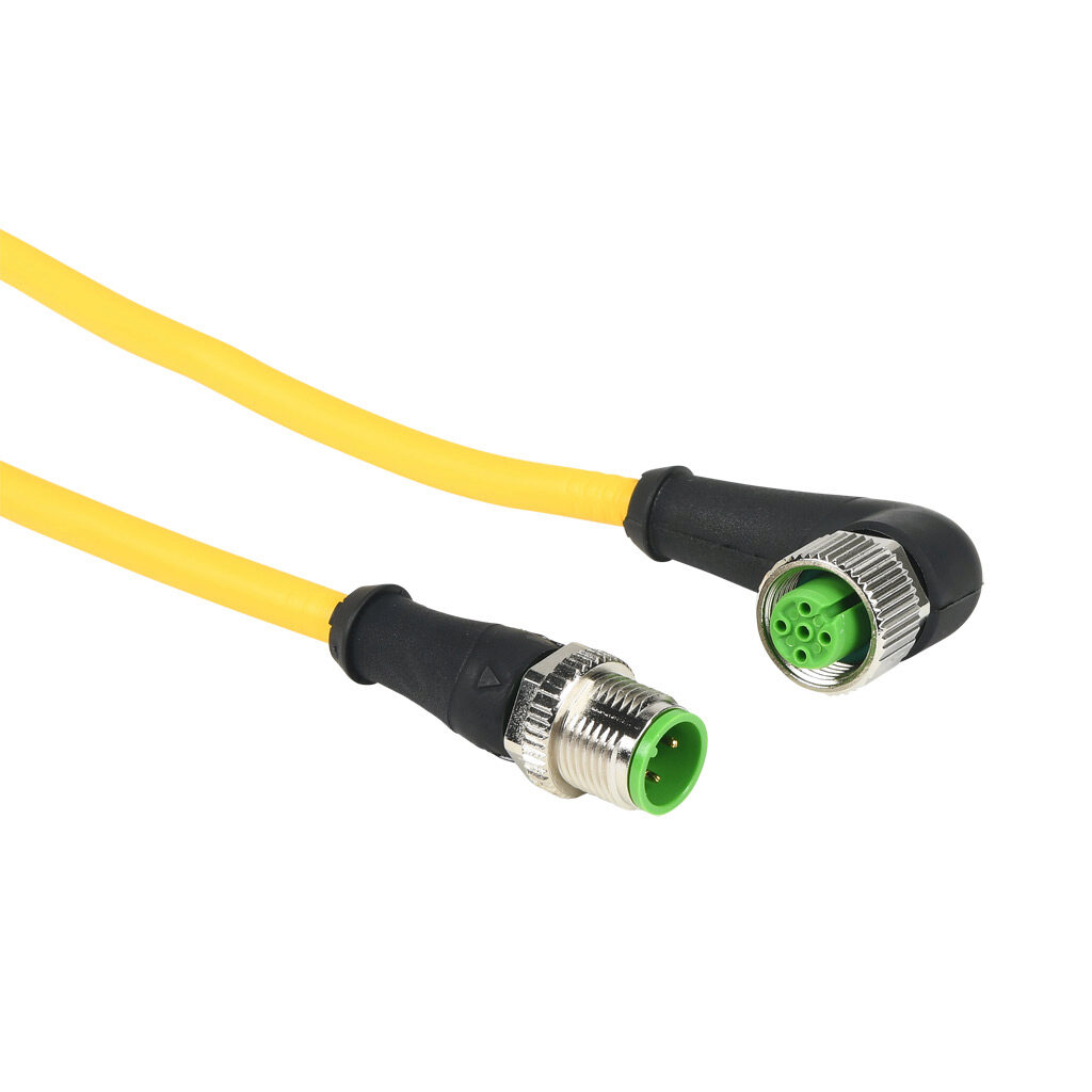 7700-40121-U040300 - Murrelektronik connection cable, M12 axial male A-coded to M12 90-degree female A-coded, 4-pole, 250 VAC/VDC, 4A, 22 AWG, TPE jacket, yellow, unshielded, 9.8ft/3m cable length, IP65 IP66K IP67, sensor & signal.