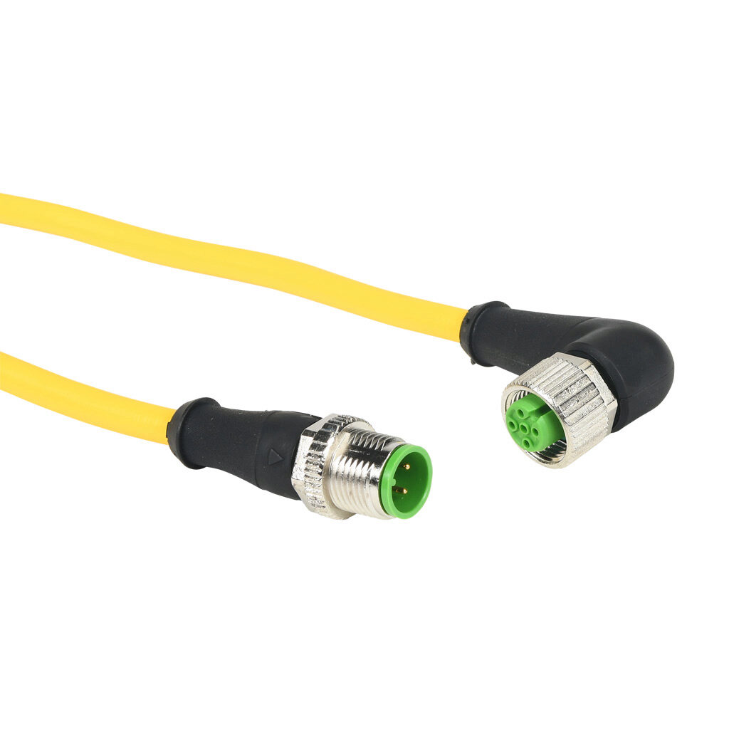 7700-40121-U040500 - Murrelektronik connection cable, M12 axial male A-coded to M12 90-degree female A-coded, 4-pole, 250 VAC/VDC, 4A, 22 AWG, TPE jacket, yellow, unshielded, 16.4ft/5m cable length, IP65 IP66K IP67, sensor & signal.