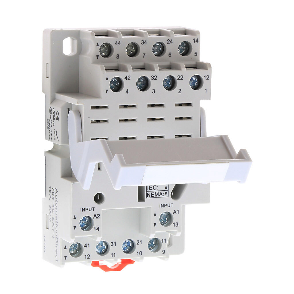 784-4C-SKT-1 - AutomationDirect relay socket, 35mm DIN rail or panel mount. For use with 784 series cube relays.