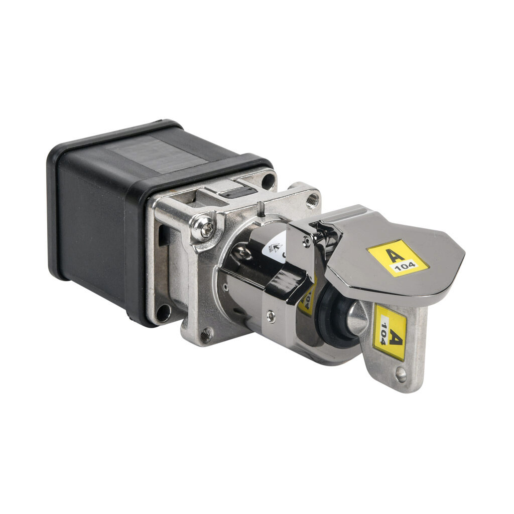800000-CS-A104 - IDEM Skorpion series control switch, rotary key, A104 coded, (4) N.C./(2) N.O. contact(s), die-cast aluminum alloy. For use with A104 coded Skorpion trapped key interlock systems. (1) M-CS control switch and (1) SK-KEY key included.