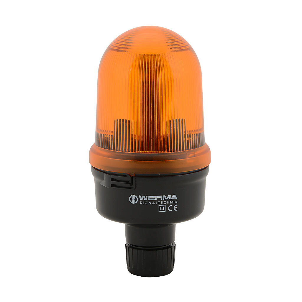 82631000 - WERMA incandescent industrial signal beacon, 98mm, yellow, permanent, IP65, tube mount, 12-240 VAC/VDC. Requires incandescent bulb.