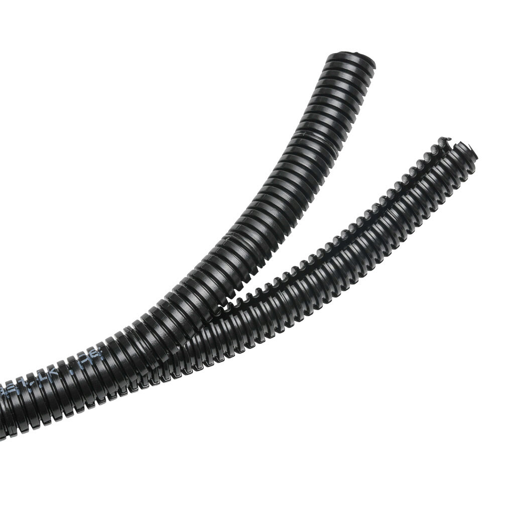 831008 - Murrplastik EWT-PA two-piece split flexible electrical tubing, polyamide, M20/P16 tubing size, black, 32.8ft/10m coil length.
