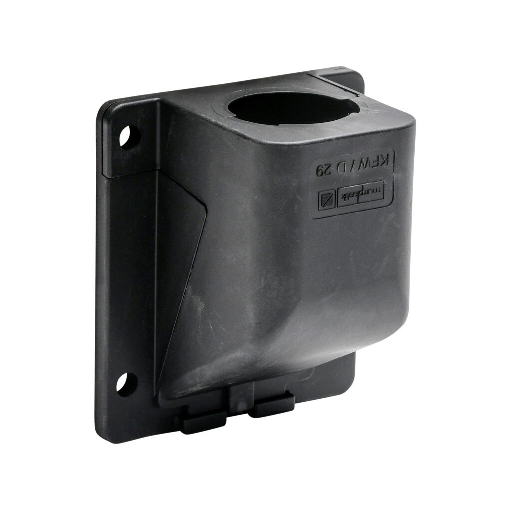 836307 - Murrplastik KFW/D fitting, 90-degree bulkhead, screw clamp, M32/P29 tubing size, screw mount, insulated, black. Package of 2. For use with EW-PAB and EW-PRF series flexible corrugated solid tubing and EWT-PA series flexible corrugated spl...