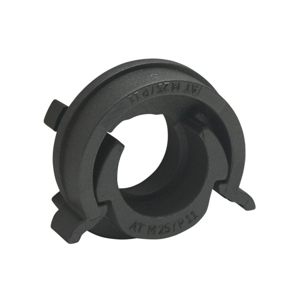 836403 - Murrplastik AT fitting, pass-through, snap-in, M16/P11 tubing size, snap-in panel hole, insulated, black. Package of 5. For use with EW-PAB and EW-PRF series flexible corrugated solid tubing and EWT-PA series flexible corrugated split tub...