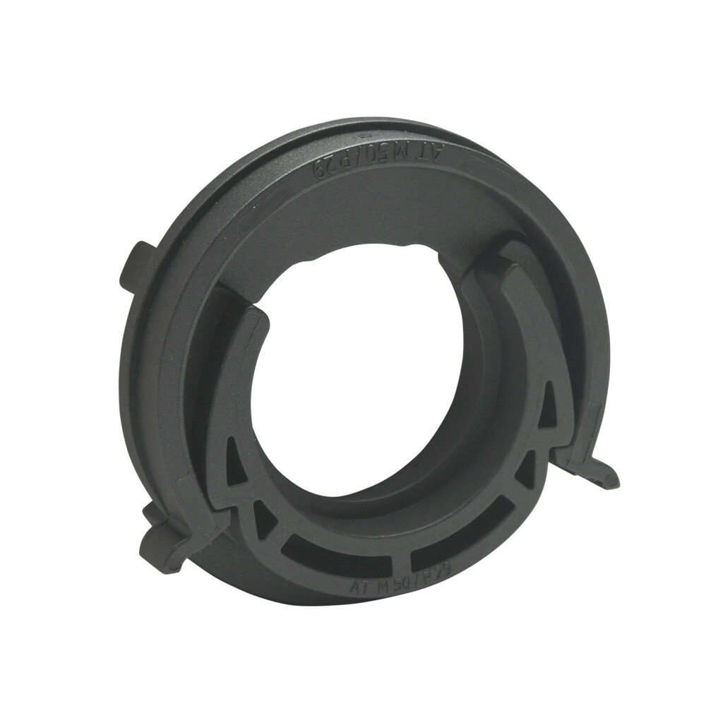 836409 - Murrplastik AT fitting, pass-through, snap-in, M32/P29 tubing size, snap-in panel hole, insulated, black. Package of 5. For use with EW-PAB and EW-PRF series flexible corrugated solid tubing and EWT-PA series flexible corrugated split tub...