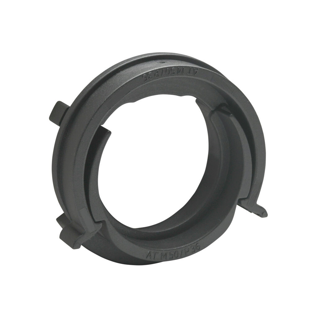 836411 - Murrplastik AT fitting, pass-through, snap-in, M40/P36 tubing size, snap-in panel hole, insulated, black. Package of 5. For use with EW-PAB and EW-PRF series flexible corrugated solid tubing and EWT-PA series flexible corrugated split tub...