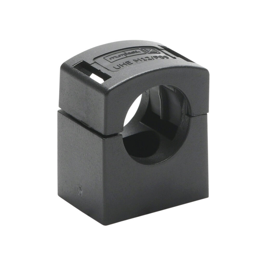 836501 - Murrplastik UHE mount, snap-in, M12/P09 tubing size, insulated, black. Package of 5. For use with EW-PAB and EW-PRF series flexible corrugated solid tubing and EWT-PA series flexible corrugated split tubing.