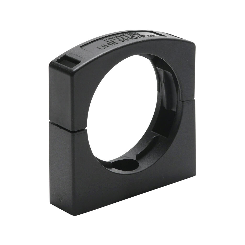 836511 - Murrplastik UHE mount, snap-in, M40/P36 tubing size, insulated, black. Package of 5. For use with EW-PAB and EW-PRF series flexible corrugated solid tubing and EWT-PA series flexible corrugated split tubing.