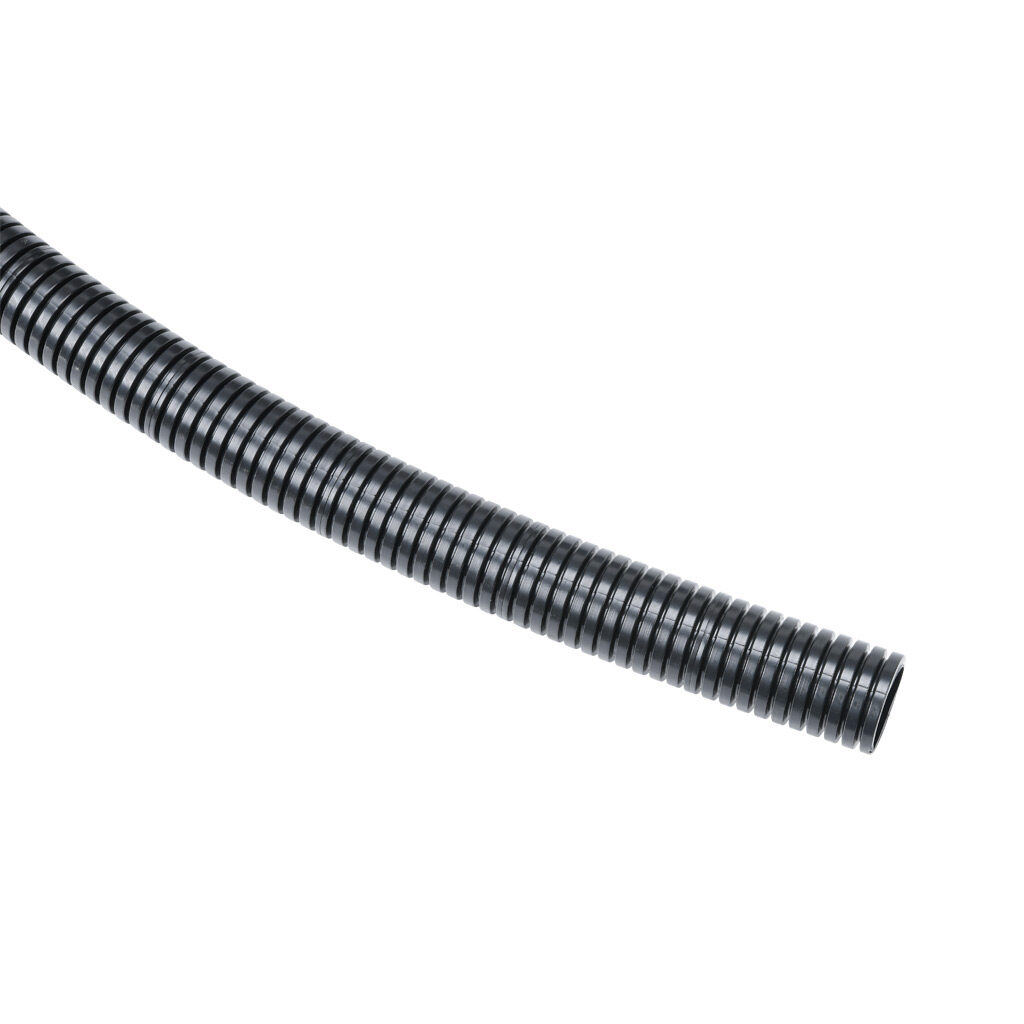 838621 - Murrplastik EW-PRF solid continuous flexing corrugated tubing, modified polyamide 12, M25/P21 tubing size, black, 82ft/25m coil length.