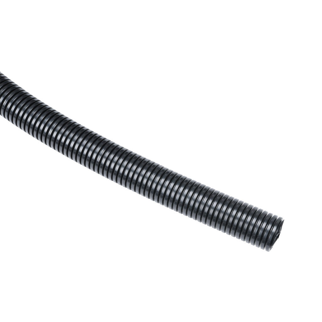 838629 - Murrplastik EW-PRF solid continuous flexing corrugated tubing, modified polyamide 12, M32/P29 tubing size, black, 82ft/25m coil length.
