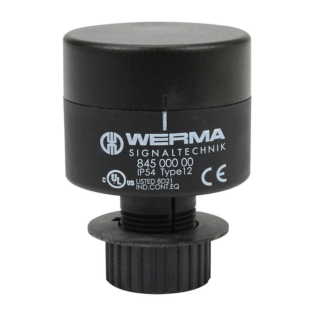 84500000 - WERMA terminal element, 50mm diameter, screw terminal, surface, tube, single-hole or bracket mount, IP54. Cap and seal included.