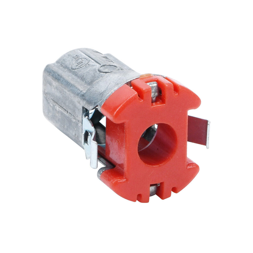 85803NB - Halex fitting, zinc die cast, straight, 3/8in trade size, cut-in snap lock conduit connection. Package of 25. For use with flexible metal conduit (FMC), AC cable (BX), MC cable.