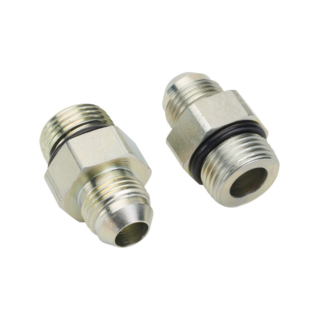 8MJ-10MB - HY-TECH hydraulic fluid adapter, straight, plated steel body, (1) -8 male JIC 37 deg and (1) -10 male o-ring boss. Package of 2.