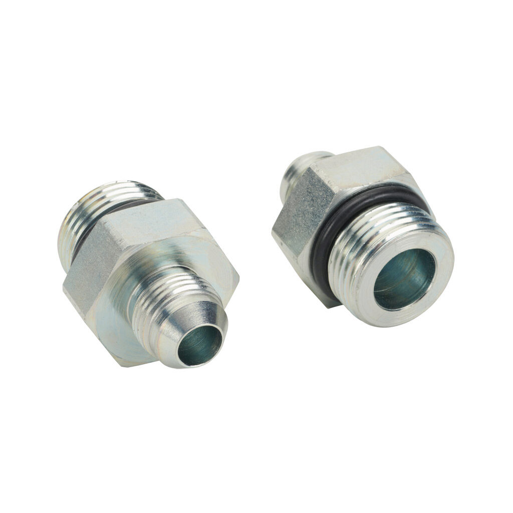 8MJ-12MB - HY-TECH hydraulic fluid adapter, straight, plated steel body, (1) -8 male JIC 37 deg and (1) -12 male o-ring boss. Package of 2.
