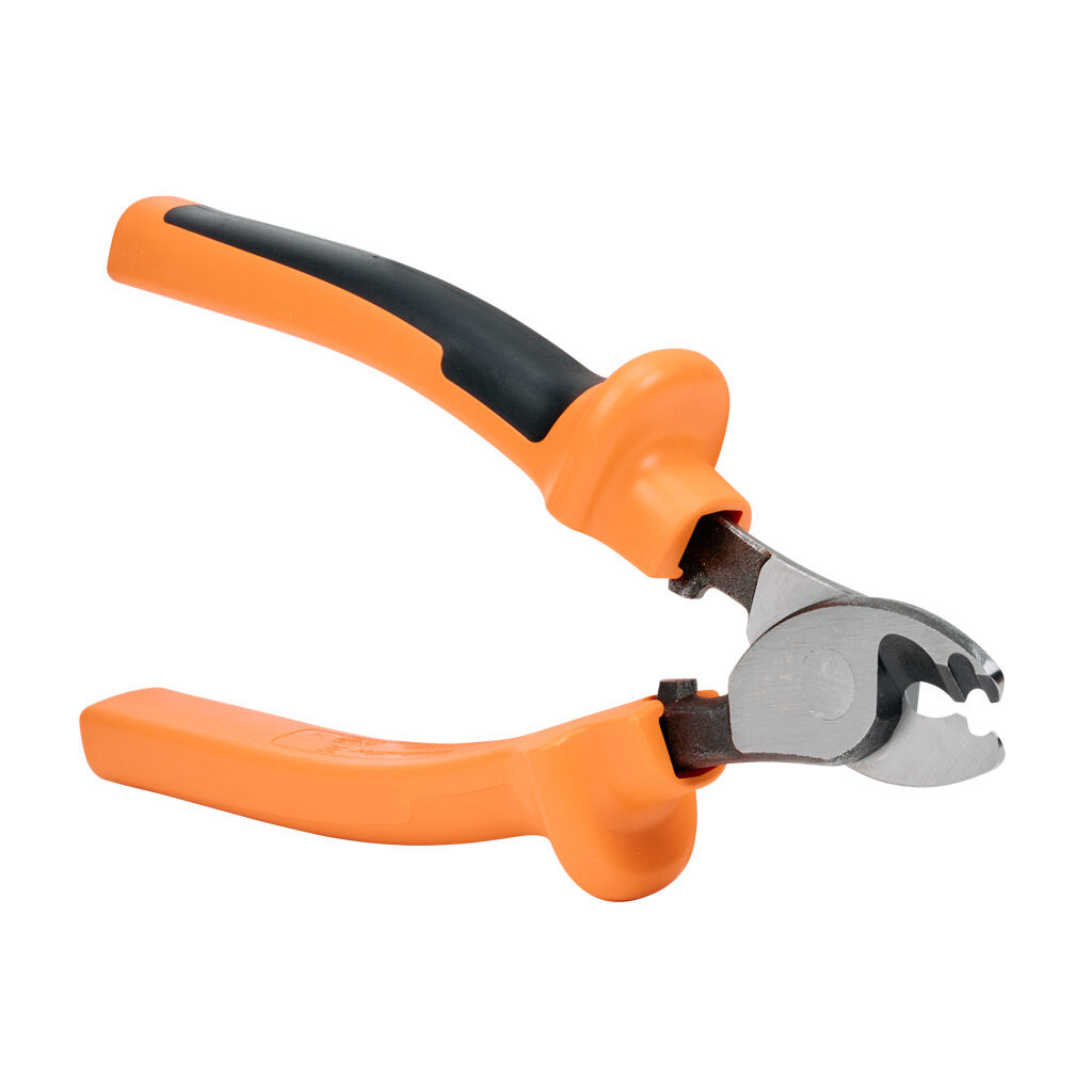 9002650000 - Weidmuller cable shears, 7.3in (185mm) overall length, insulated, 1000V insulation rating, curved shear cutting edges, insulated cushion grip handles.