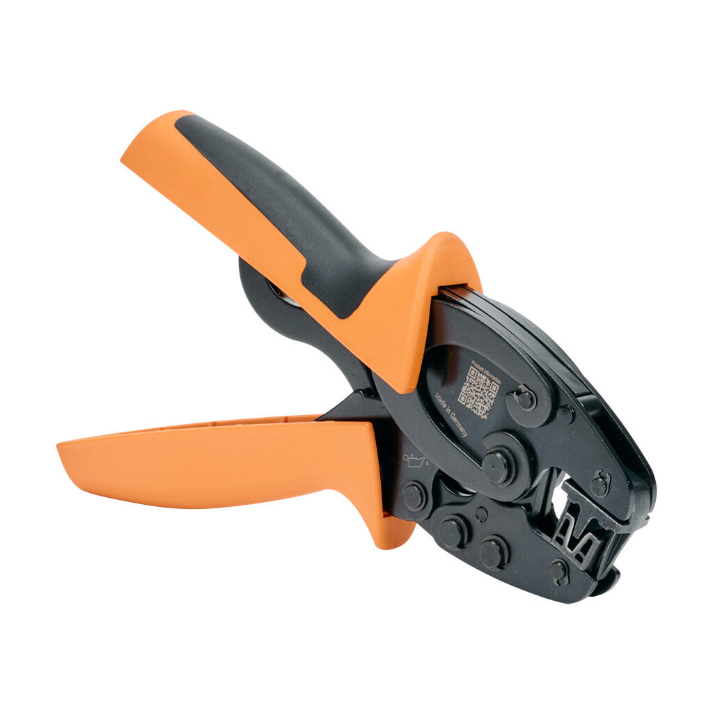 9012500000 - Weidmuller wire crimping tool, self-adjusting, trapezoidal profile, 20-12 AWG capacity, compatible with insulated and non-insulated wire ferrules.