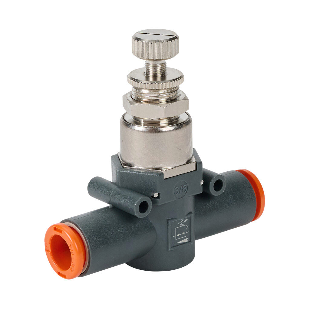 9061332U - Metal Work pneumatic push-to-connect fitting, inline pressure regulator, technopolymer body, (1) 3/8in push-to-connect inlet(s), (1) 3/8in push-to-connect outlet(s), 14.5-116 psi range.