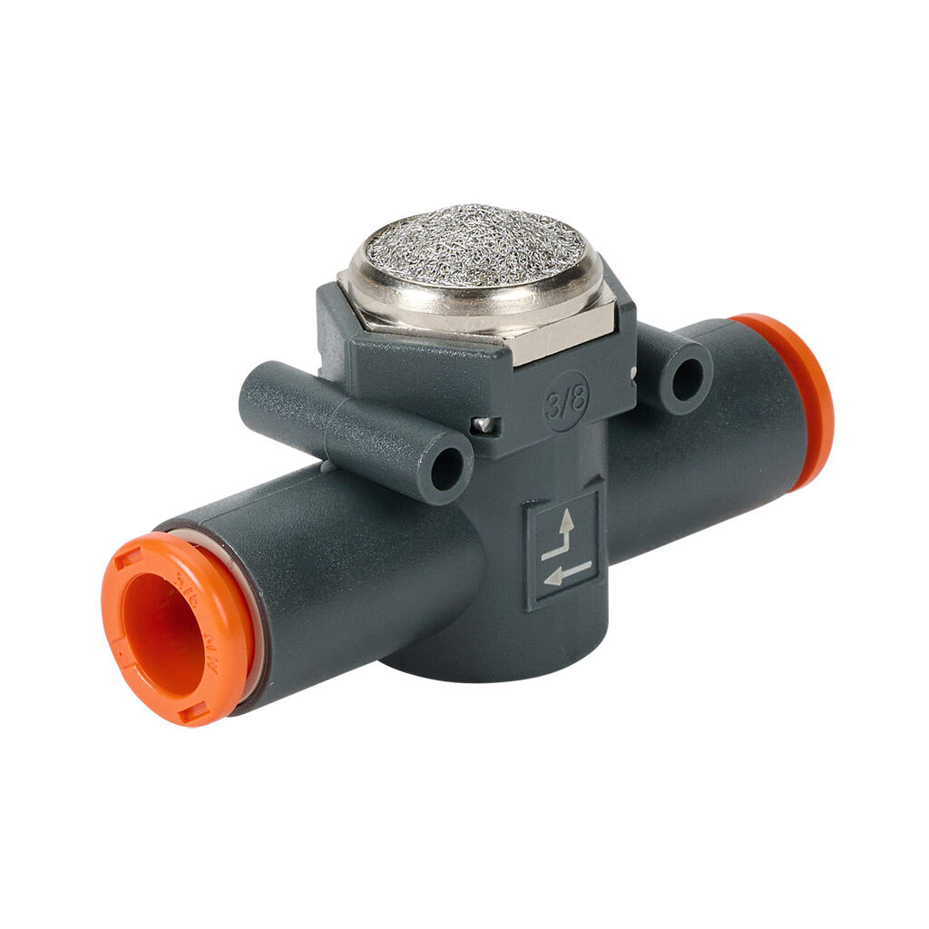 9063132U - Metal Work pneumatic push-to-connect fitting, inline quick exhaust valve, technopolymer body, (1) 3/8in push-to-connect inlet(s), (1) 3/8in push-to-connect outlet(s).