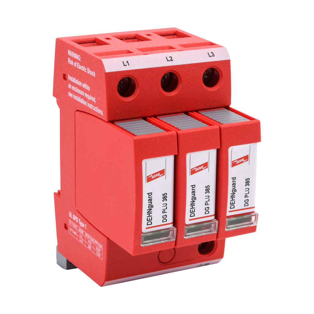 908319 - Dehn DG-MU series power Surge Protective Device (SPD), 20 kA discharge current, 480/277 VAC 3-Phase Wye, parallel circuit, 35mm DIN rail mount.