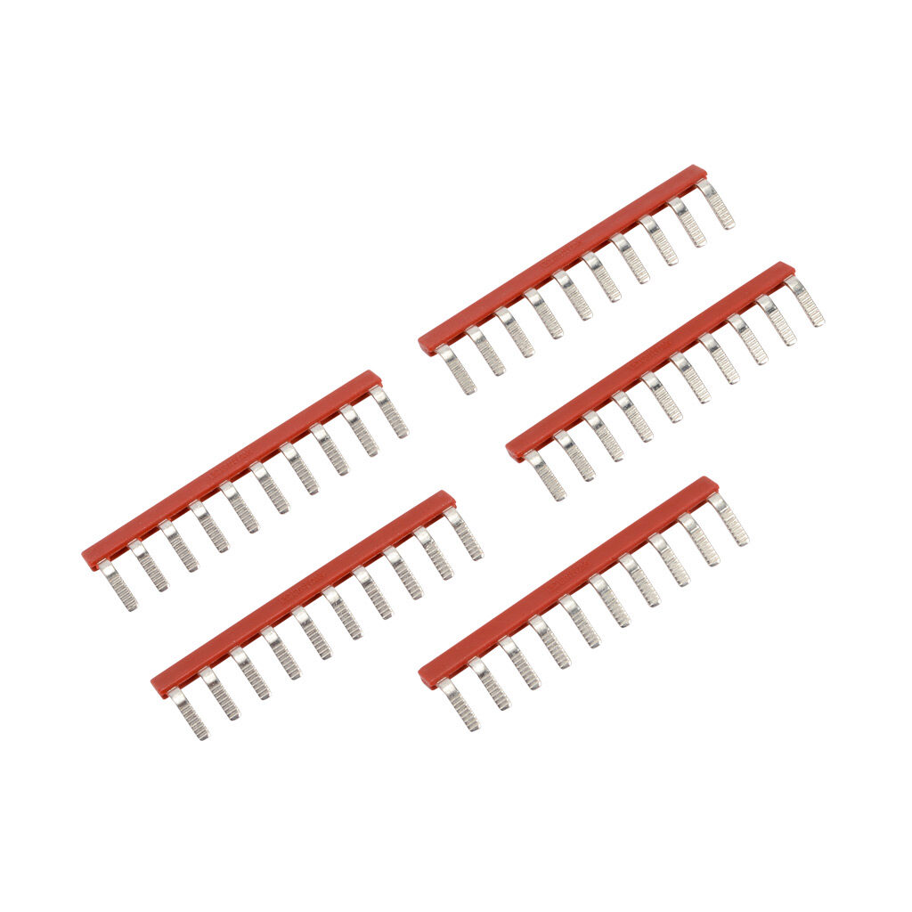 90979 - Murrelektronik interface relay jumper, push-in type, 10-pole, red. Package of 5. For use with MurrElektronik relays with 6.2mm spacing.