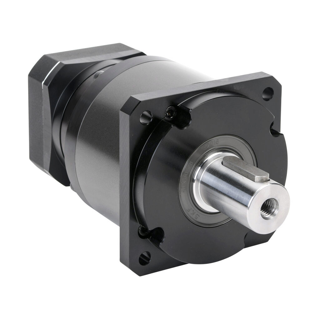 96200257 - LS Electric high-precision planetary gearbox, 20:1 ratio, inline, 32mm diameter output shaft, nominal output torque 295 N-m (2611 lb-in), 2-stage, 115mm frame. For use with FCL series 750W and 1 kW motors.