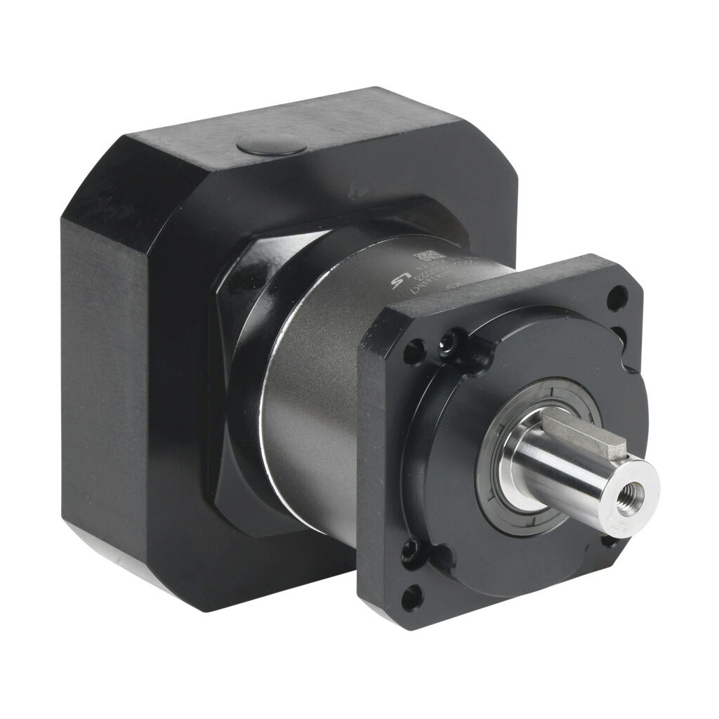 96200378 - LS Electric high-precision planetary gearbox, 10:1 ratio, inline, 22mm diameter output shaft, nominal output torque 121 N-m (1071 lb-in), 1-stage, 90mm frame. For use with APM-FE series 900W and 1.5 kW motors.