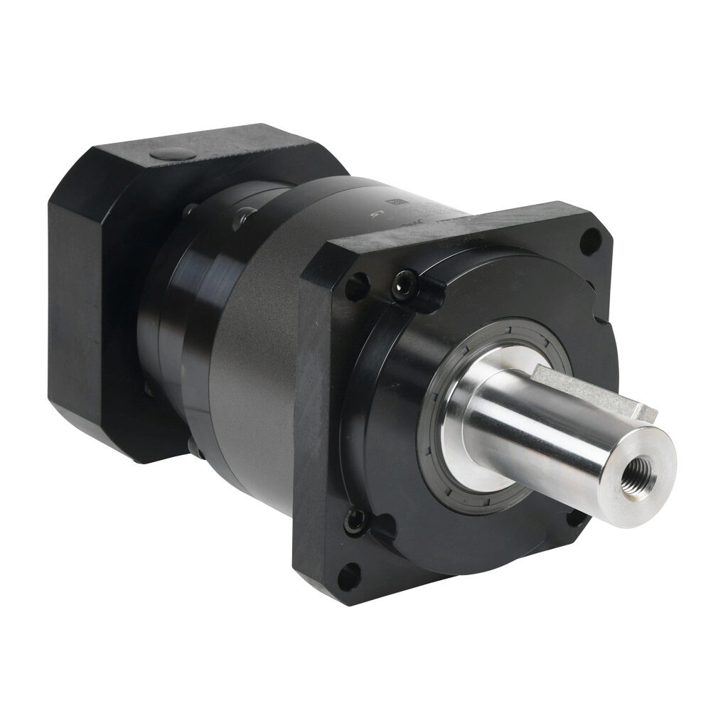 96200445 - LS Electric high-precision planetary gearbox, 20:1 ratio, inline, 40mm diameter output shaft, nominal output torque 295 N-m (2611 lb-in), 2-stage, 142mm frame. For use with APM-FE series 2.2 kW motors.